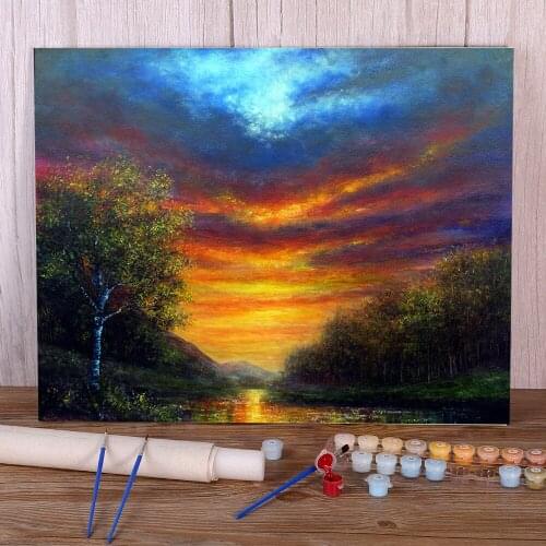 Natural Scenery Incandescence Painting By Numbers Set Acrylic Paints 40*50 Oil Painting Wall Paintings Crafts For Wholesale
