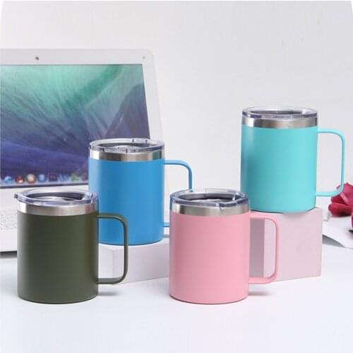 Dropship12oz Stainless Steel Coffee Mug Cup with Handle Vacuum Insulated Tumbler Travel Water Bottle Mug Thermos Handle Mug