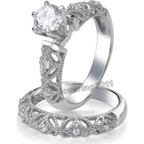 Size 5-10 Women Fashion Jewelry 10KT White Gold Filled Round Cut AAA Cubic Zirconia Wedding Engagement Ladys Ring Set for Gift