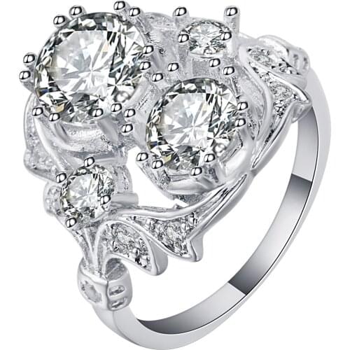 Luxury Micro Pave Zircon Stone Wedding Bands Ring White Gold Filled CZ Party Cocktail Finger Ring For Women Jewelry Dropshipping