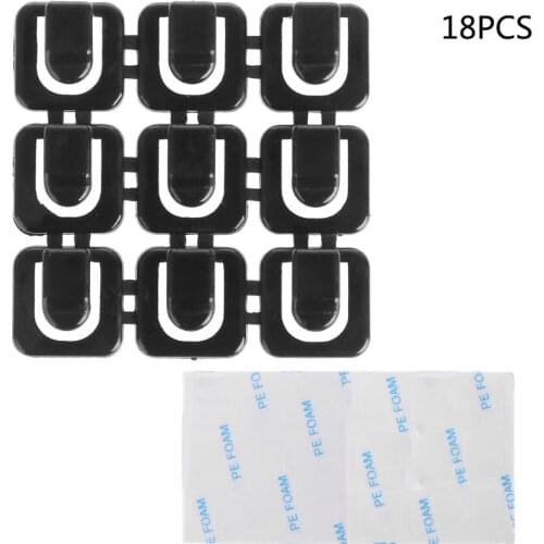 OOTDTY 18Pcs ABS Self-adhesive Wire Tie Cable Mount Clamp Clip Car USB Cable Sticker Fixed White/ Black Car-styling Accessories