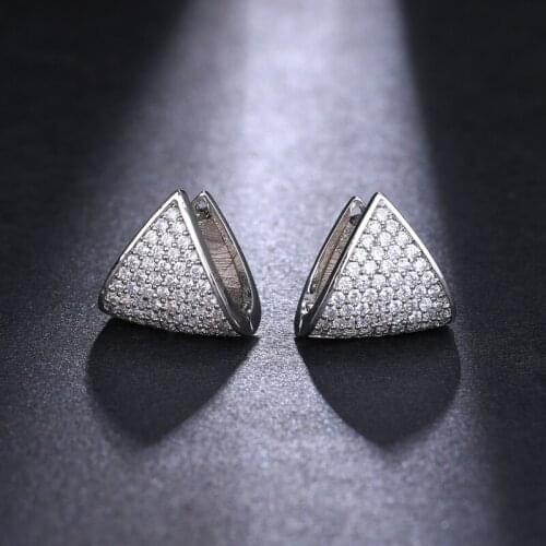 Be8 Full Small Cubic Zirocnia Pave Triangle Shape Design Stud Earrings Bridal Jewelry Engagement Wholesale AE69