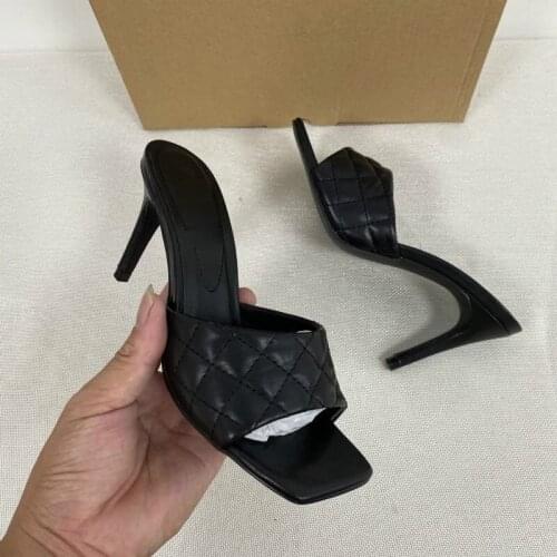 Size 36-41 Luxury Design Slides Women 9cm High Heels Summer Slippers Stiletto Heels Outside Slippers Prom Pumps Summer Shoes