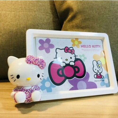 Cute 7 Inch White Photo Frame Holder Rhinestones Kitty Cat artoon small Frame Wedding Decor Vintage White Picture Frame Art KT