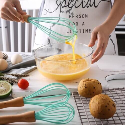 1Pcs 2Colors Egg Beater Strainer Tool 12/10/8Inch Kitchen Gadgets Wooden handle Cream Blender Multifunction Manual Eggholder