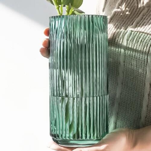 1PC Glass Vase Desktop Ornament Glass Flower Pot Arrangement Bottle Dried Flower Decorative Props (Dark Green)