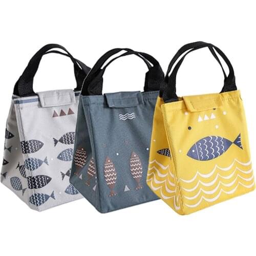 1pcs Waterproof Fish Pattern Printed Tote Lunch Bag Portable Drawstring Thermal Insulated Food Picnic Lunch Bags For Men Women