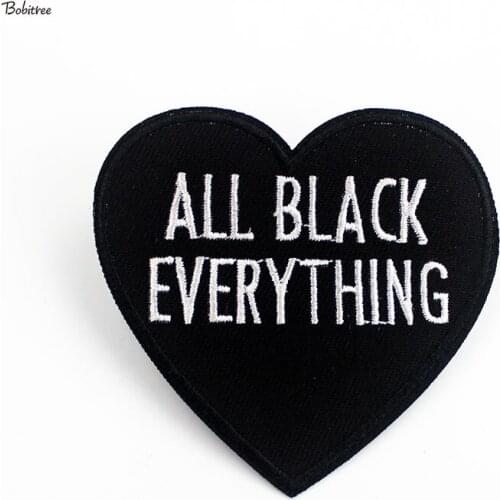 Embroidered Words All Black Everything Cloth Patch Iron on Hippie Stickers Appliques for Jacket Jeans Bags Sewing Supplies