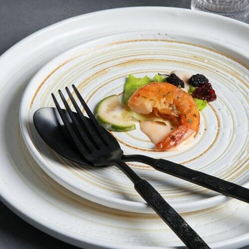 Japanese Hand-painted Creative Ceramic Household Snack Plate Fruit Plate Fish Plate Steak Plate Round Flat Plate Shallow Plate