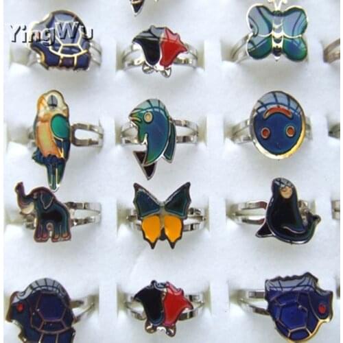 Yingwu 10pcs/lot Mixed Moon Star Animal Shape Magic Color Change Mood Ring Emotion Feeling For Children Girl Party Gift
