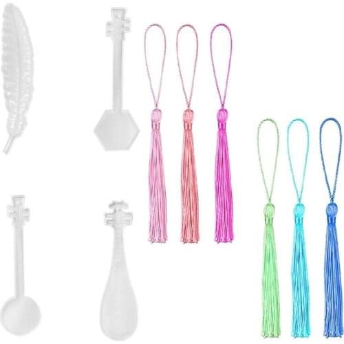 Bookmark Resin Mold 4 Pack DIY Silicone Molds with 12Pcs Tassels Bookmark Silicone Molds for Resin
