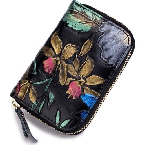 15PCS / LOT RFid Wallet Female Women Purse Flower Leather Carteria Clutch Vintage Long Multifunction Phone Zipper