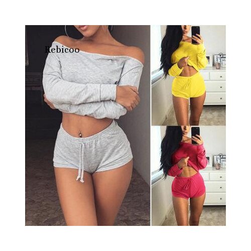 New Summer 5 colors Women Sets Cropped Tops Shorts Set 2 Pieces Women Tracksuit Cotton Blend t shirts shorts