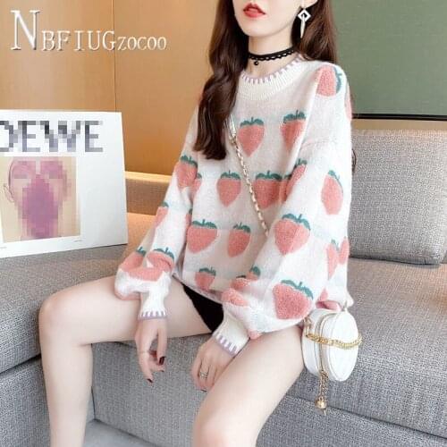 2020 Winter New Lovely Heart Jacquard Women Sweater Loose Fashion Kawaii Female Sweaters