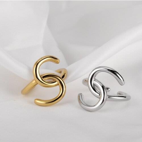 Double C type 925 sterling silver ring Light luxury handmade line for women ins tide cold wind adjustable ring