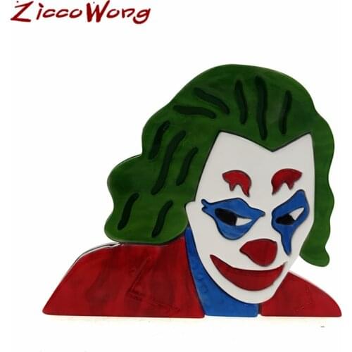 ZiccoWong New Fashion Acrylic Clown Pins Brooches for Women Men Green Hair Cartoon Horror Movie Jewelry Party Gift for Friends