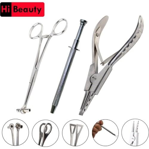 1PC Stainless Steel Sterile Slotted Round Navel Forceps Clamp Triangle Open Plier Ear Nose Piercing Tools Tattoo Piercing Supply