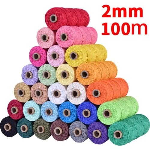 100% Cotton rope colorful twine macrame cord string thread for party wedding decoration accessory DIY cord 2mm*100m