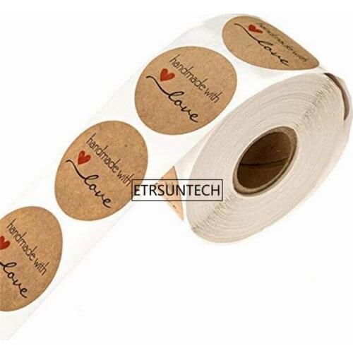 100Set Kraft Round Shop Local Hand Made With Love Label Stickers Wedding Birthday DIY Gift Adhesive Sticker