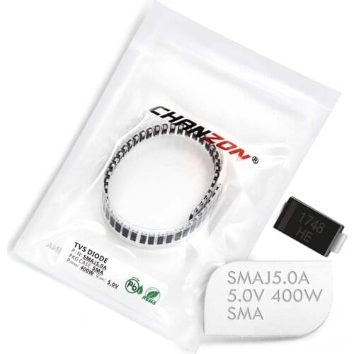 50 Pcs) SMD TVS Diodes SMAJ5.0A SMJ5.0 400W 5V SMA (DO-214AC) Unidirectional Channel 400 Watt 5 Volt