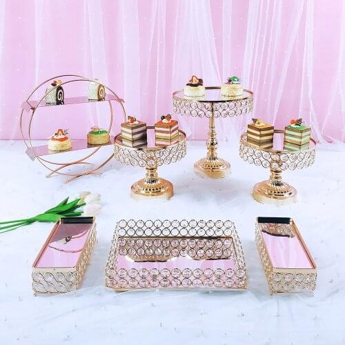 7pcs Home Party Display Stand Wedding Decoration Wrought Iron Birthday Tray Dessert Fudge Desktop Afternoon Tea Cake Stand