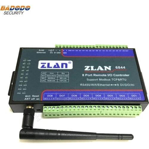 ZLAN6844 8 channel remote I/O controller RS485/Ethernet/WIFI to 8 Digital input Output analog input support modbus TCP RTU