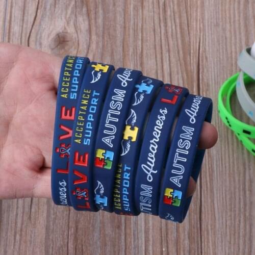6Pcs Autism Awareness Bracelets Awareness Creates Change Silicone Wristband Blue X7JB