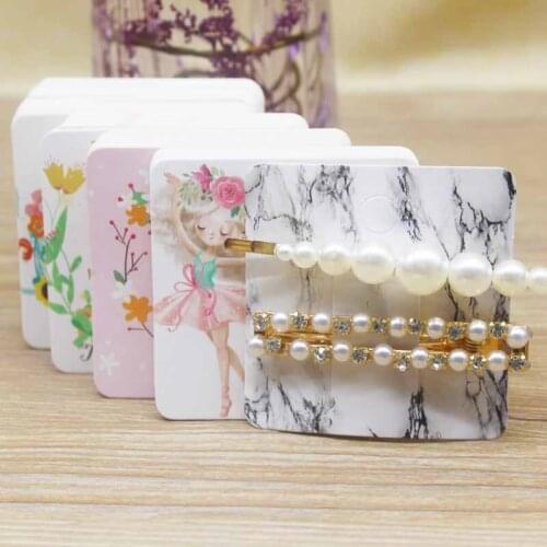Paper card 50PCS/Lot 6x6cm marbling /Thank you flower Hairpin Cards white /brown Paper Hairclip Accessory Display Packaging