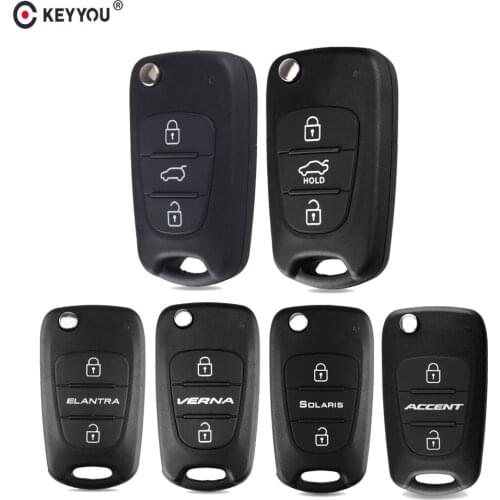 KEYYOU 10pcs 3 Button Flip Car Key Shell Blanks Remote Case For Hyundai I20 I30 IX35 I35 Accent Solaris Avante Elantra Verma