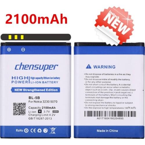 Chensuper 2100mAh BL-5B for Nokia 3230 5070 5140 5200 5300 5500 6020 6021 6060 6070 6080 6120 6120C 7260 7360 7620 N80 N90