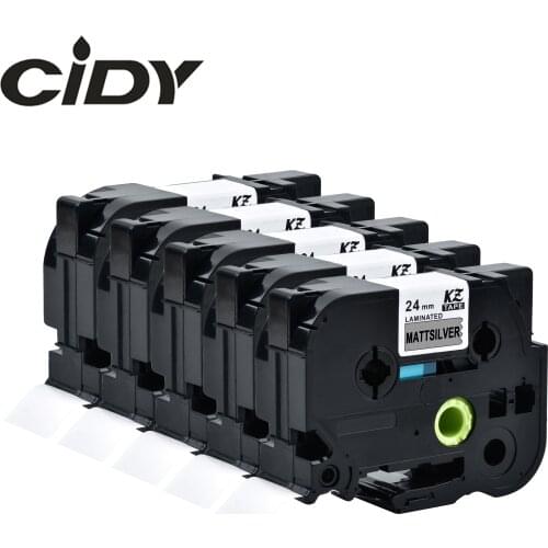 Cidy 5pcs compatible P-touch TZe label tape 24mm tz M951 tz-M951 TZE M951 tze-M951 Black on Mattesilver for brother printer