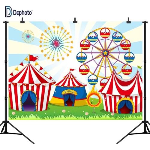 DePhoto Cartoon Fun Circus Carnival Birthday Party Seamless Vinyl Photography Backdrop Photo Background Studio Prop PGT133