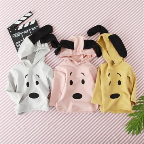 Baby Sweatshirts For Girls Cartoon Print Ear Hood Pullover Boys Clothing Autumn New Arrival Hoodies For Girl Toddler Kids Tops