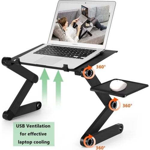 Two Fan Laptop Desks Portable Adjustable Foldable Laptop Notebook Lap PC Folding Desk Table Vented Stand Bed Tray