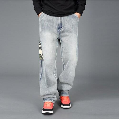 Mens Straight Denim Cargo Pants Biker Jeans Men Baggy Loose Blue Jeans With Side Pockets Plus Size 40 46 Jeans