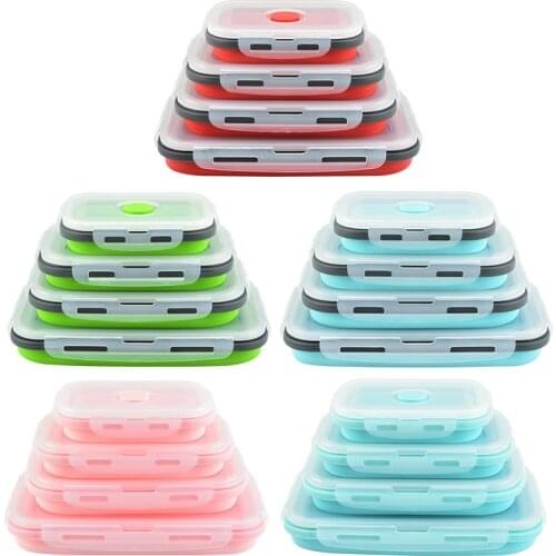 Eco-Friendly 3/4 pcs Silicone Kids Collapsiblee Portable Bowl Fruit Salad Box Lunch Box refrigerator Outdoor picnic Food Storage