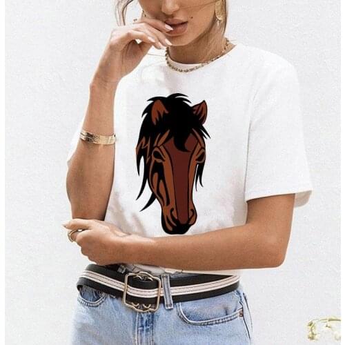 T-shirt women 2021 Fashion Horse Print Female Tee Tops Summer animals Graphics Short Sleeve O-neck tshirt femme Plus Size XXXL