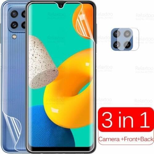 3in1 Camera Back Front Hydrogel Film For Samsung Galaxy M32 M 32 M325F 6.4" Full Curved Soft Screen Protector Not Tempered Glass