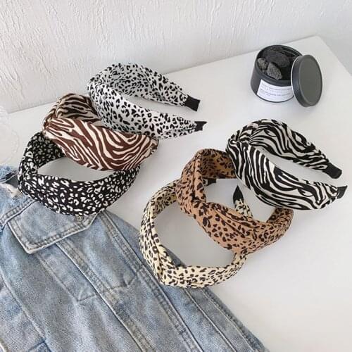 Leopard print plush headbands fashion hair accessories women cross knotted simple headband wild hair band headwear winter new