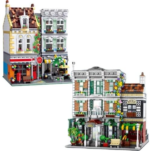 MOC Garden Center Building Block Creator Plaza Post Office Bricks 3D Model Assemble Toys For Kid Birthday Gifts Home Decoration
