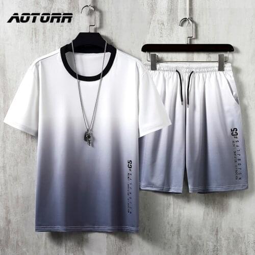 Tracksuit T Shirts+shorts Suit Men 2 Pieces Sets 2021 New Summer Patchwork Sportswears Beachwear Mens Jogger Suit Streetwear