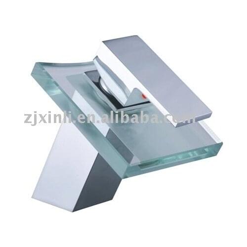 L16353 - Luxury Deck Mounted Chrome Color Square Glass Faucet
