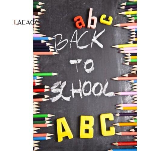 Laeacco Back To School Party Backdrops Book Ruler Magnifier Pen Letter Pattern Blue Photographic Backgrounds For Photo Studio