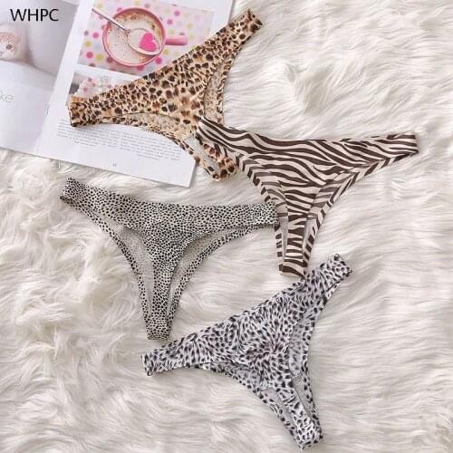 Leopard Womens Thong Sexy Seamless Tanga Panties Ice Silk Female Underwear For Women G-String Breathable Lingerie Cotton Crotch
