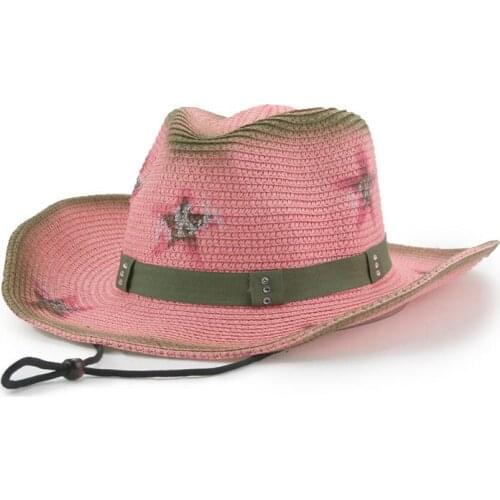 Summer hats men women panama big brim western cowboy belt straw sun hats solid khaki black casual outdoor natural raffia sun hat