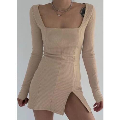 SUCHCUTE velvet women dress bodycon Modis soild Autumn Winter elegent split Femme Dresses party long sleeve gothic clothes