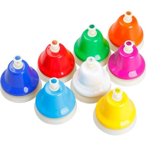 1 Set of 8 Notes Diatonic Colorful Metal Hand Bells Kids Musical Instruments