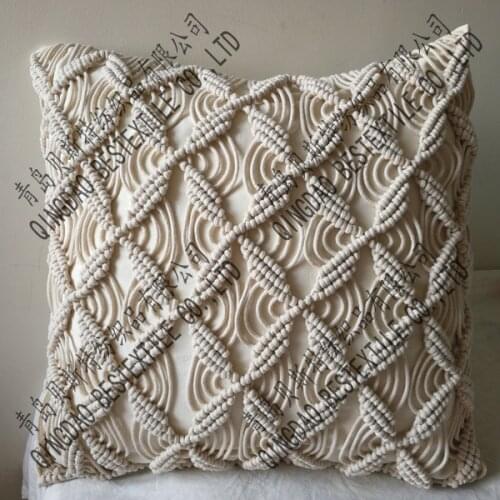 Cushion Covers 100% Cotton Linen Macrame Hand-woven Thread Pillow Covers Geometry Bohemia Style Pillowcase Home Decor 45*45cm