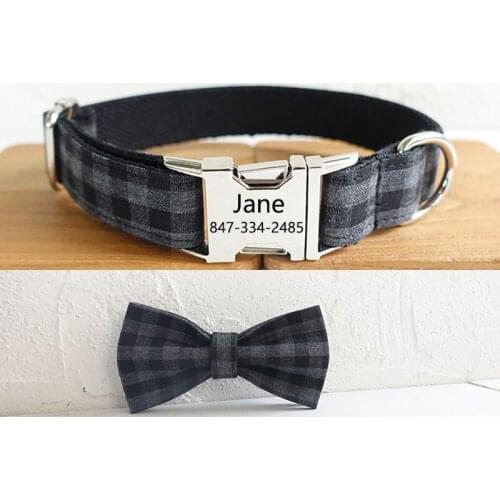 Pet Dog Collar Personalized Engraved Nylon Bowknot Collars Adjustable for Small Medium Large Dogs Collar and Detachable bow tie