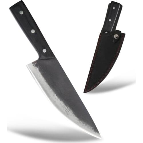 Outdoor Survival Camping Chef Forging Chef Knife Full Tang Pakawood Handle Kitchen Butcher Knife Sharp Blade With Cover Sheath